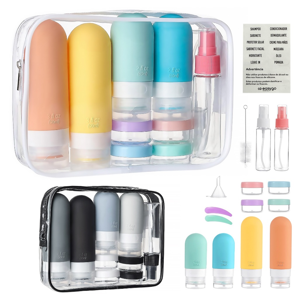 Kit Potes Frascos Silicone Viagem Creme Shampoo Condicionador Cosméticos 17 Peças em Oferta na Shopee