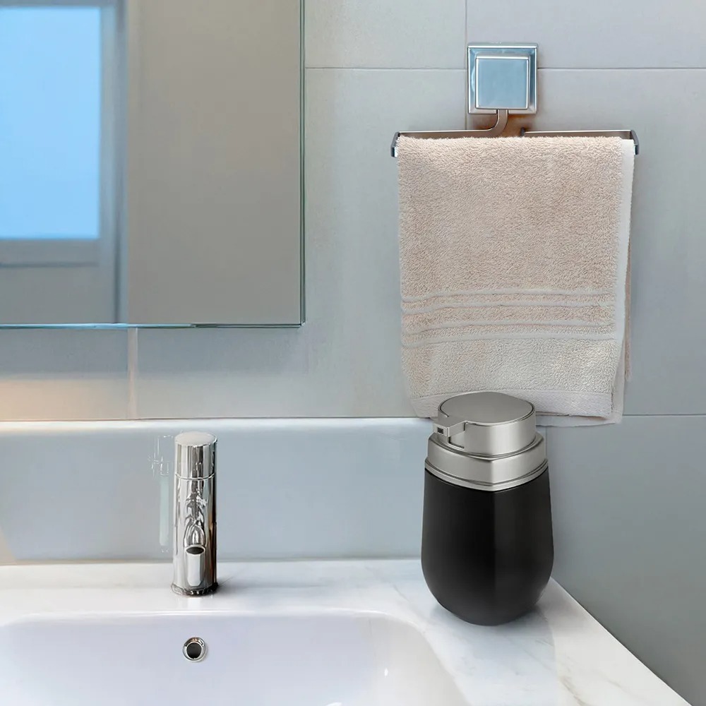 Porta Toalha de Rosto Mão Adesivo 3M Sem Furo Aço Cromado Banheiro Lavabo Não Oxida Arthi