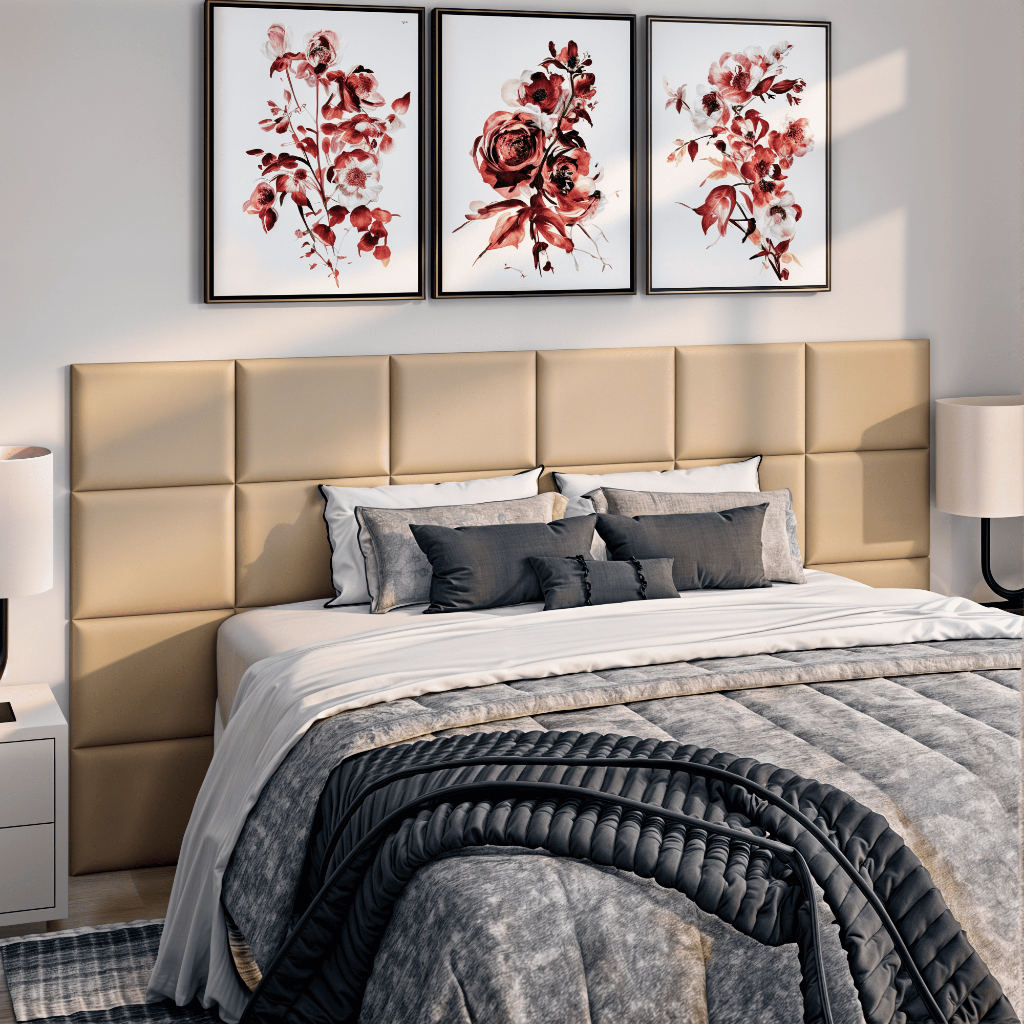 Kit Cabeceira Estofada Completa Adesiva em Modulos 40x30 para Cama de Solteiro Casal Queen King Box
