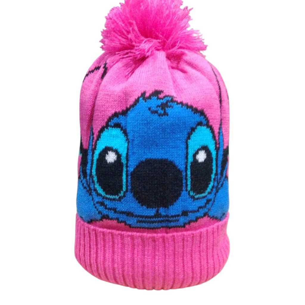 touca infantil stitch rosa Minina forrada por dentro com pompon