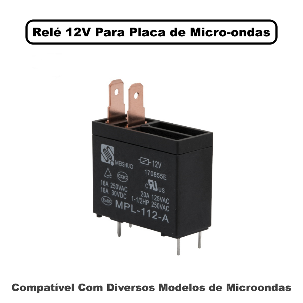 Rele 12V - 20A 250VAC 4 Terminais Para Forno Microondas / Electrolux / Brastemp / Consul / Midea