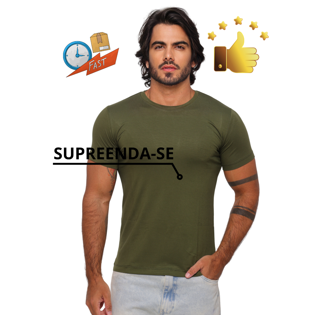 Camiseta Masculina Gola O Básica Verde Casual Confortável Malha Viscolycra  Exclusiva Premium