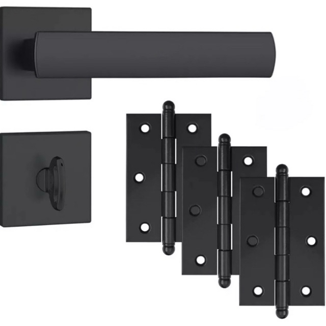 Kit Fechadura Banheiro 823/35 Preto Fosco Stam + 3 Dobradiças em Aço Pretas com Parafusos em Oferta na Shopee