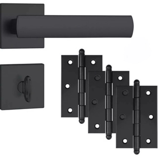 Kit Fechadura Banheiro 823/35 Preto Fosco Stam + 3 Dobradiças em Aço Pretas com Parafusos em Oferta na Shopee