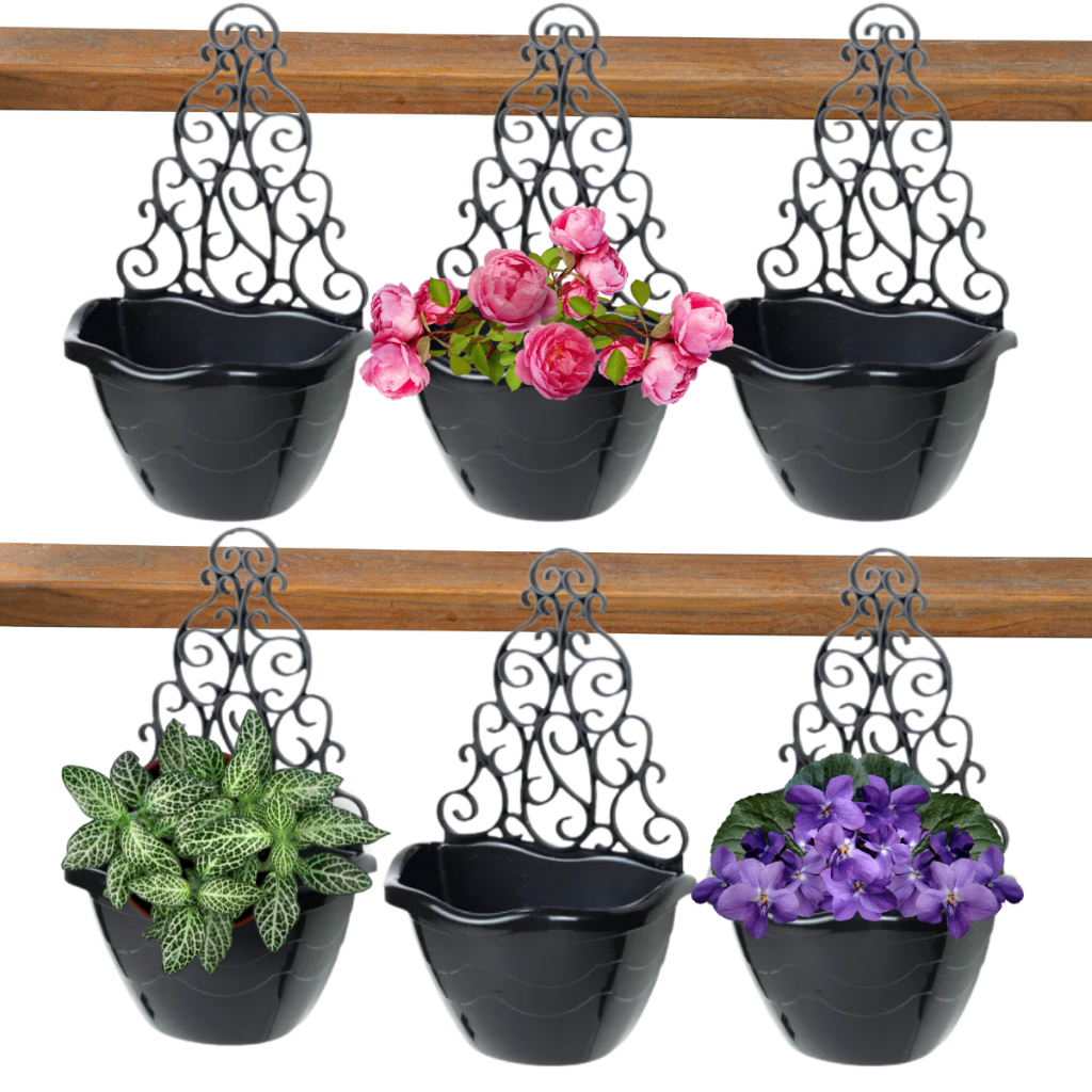 Kit 06 Vasos De Plantas Modelo Arandela aso De Parede Para Planta Objetos De Decoração Flores 2,5 Litros Preto