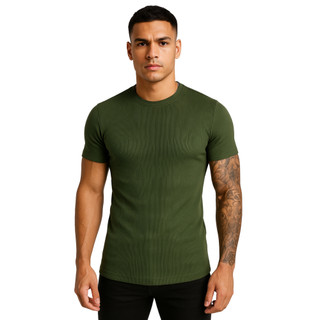 Camiseta Masculina Slim Fit Canelada | Estilo Street | Tecido Premium com Elastano