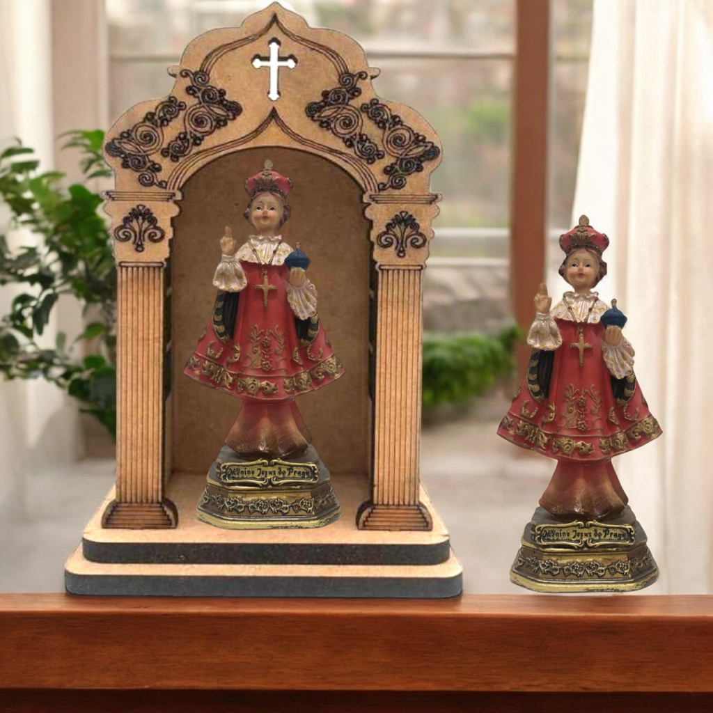 Imagem Menino Jesus De Praga Resina com e sem capela Oratório Capela opcional tamanhos