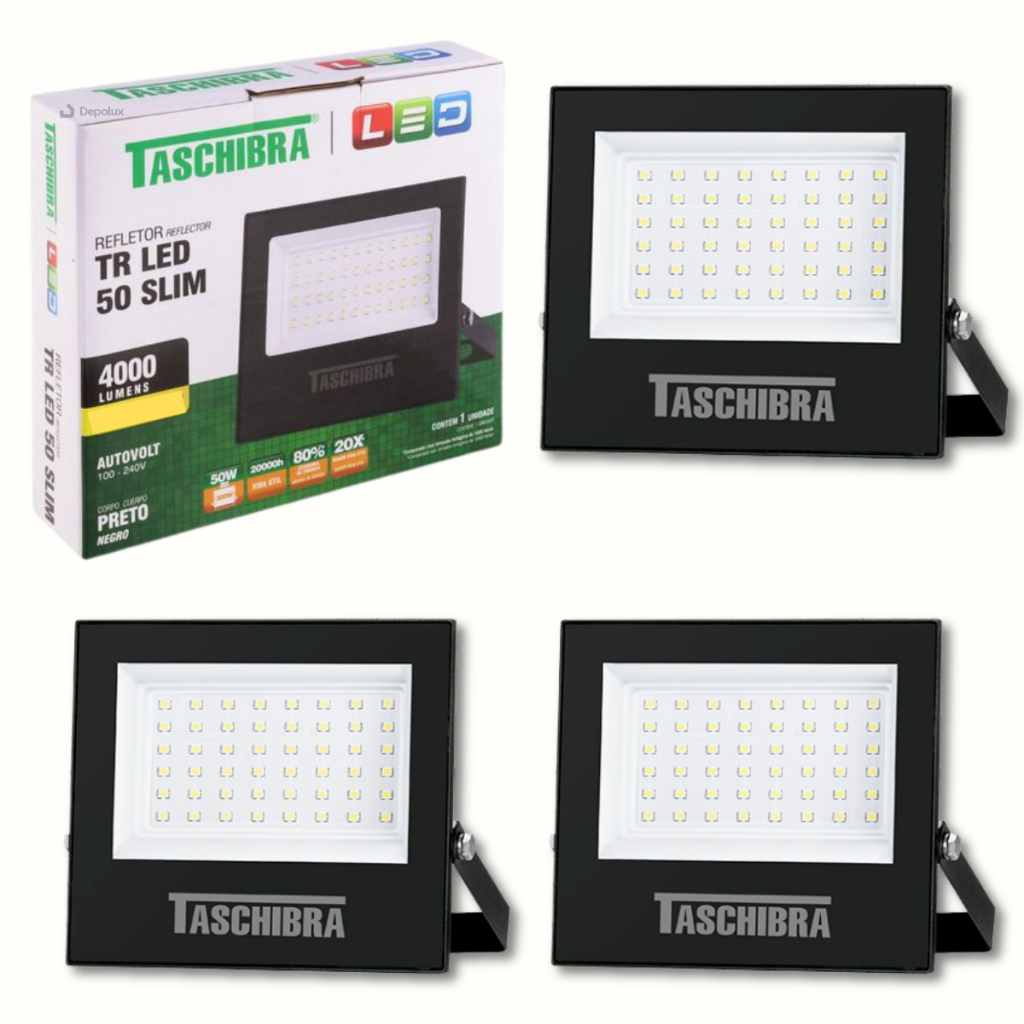 Kit 4 Refletor Led 50W Holofote A prova d'agua TR50 Bivolt 6500K
