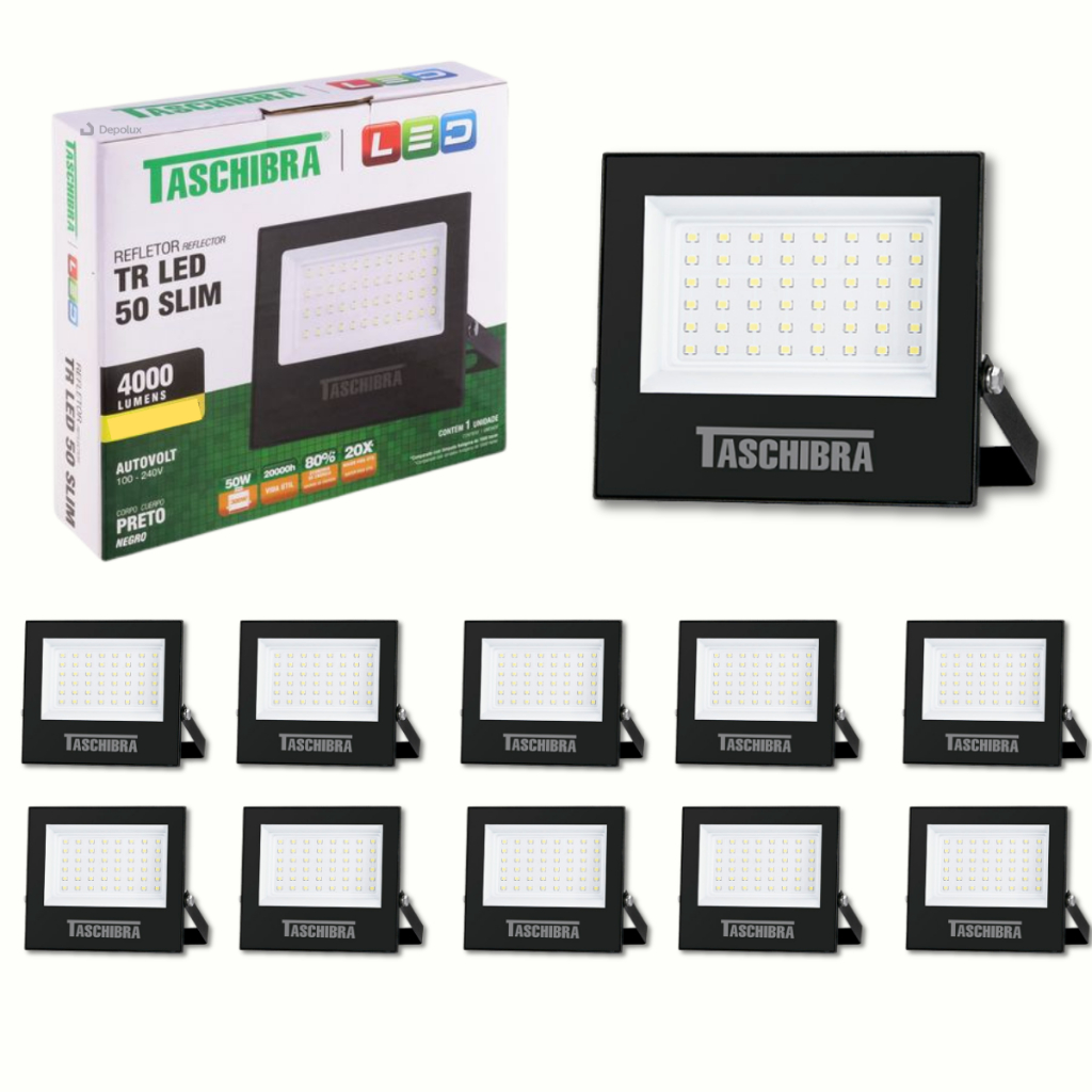 Kit 12 Refletor Led 50W Holofote A prova d'agua TR50 Bivolt 6500K