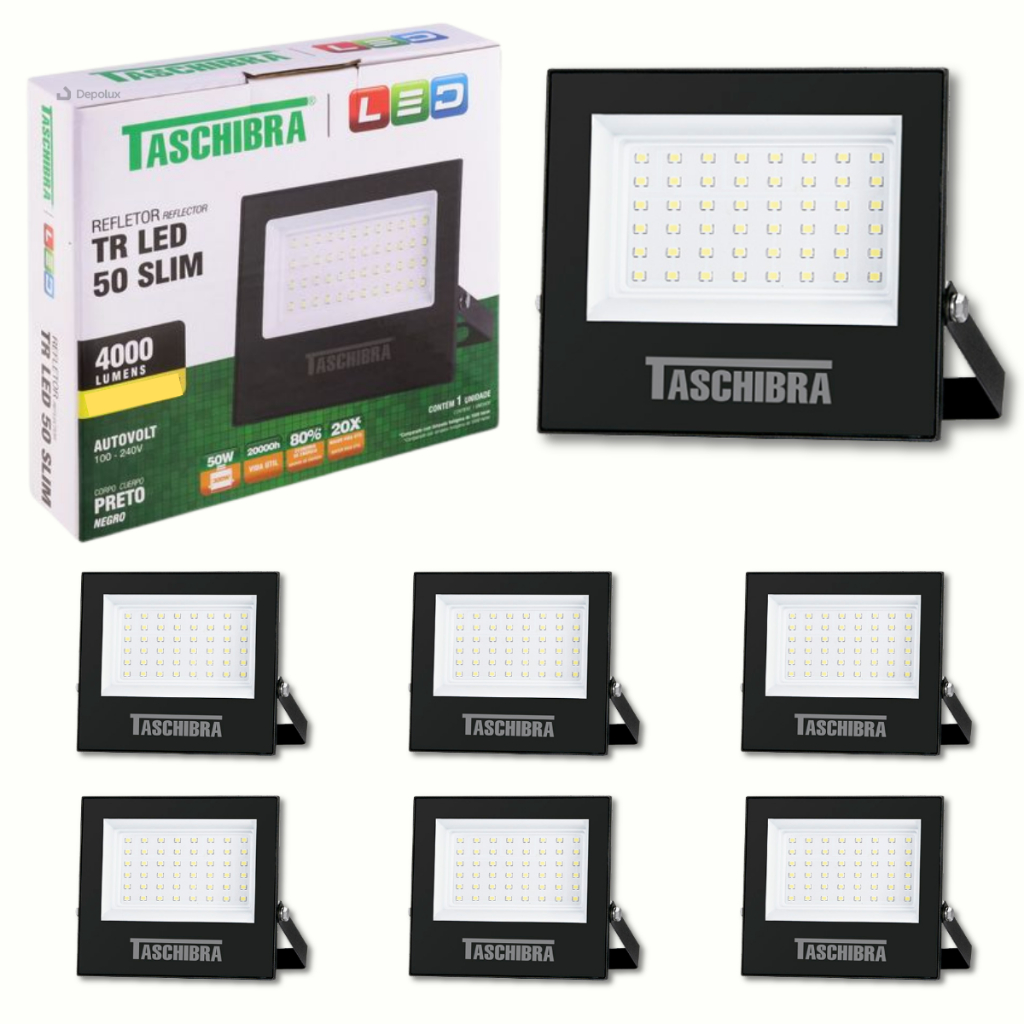 Kit 8 Refletor Led 50W Holofote A prova d'agua TR50 Bivolt 6500K