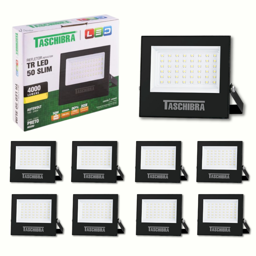 Kit 10 Refletor Led 50W Holofote A prova d'agua TR50 Bivolt 6500K