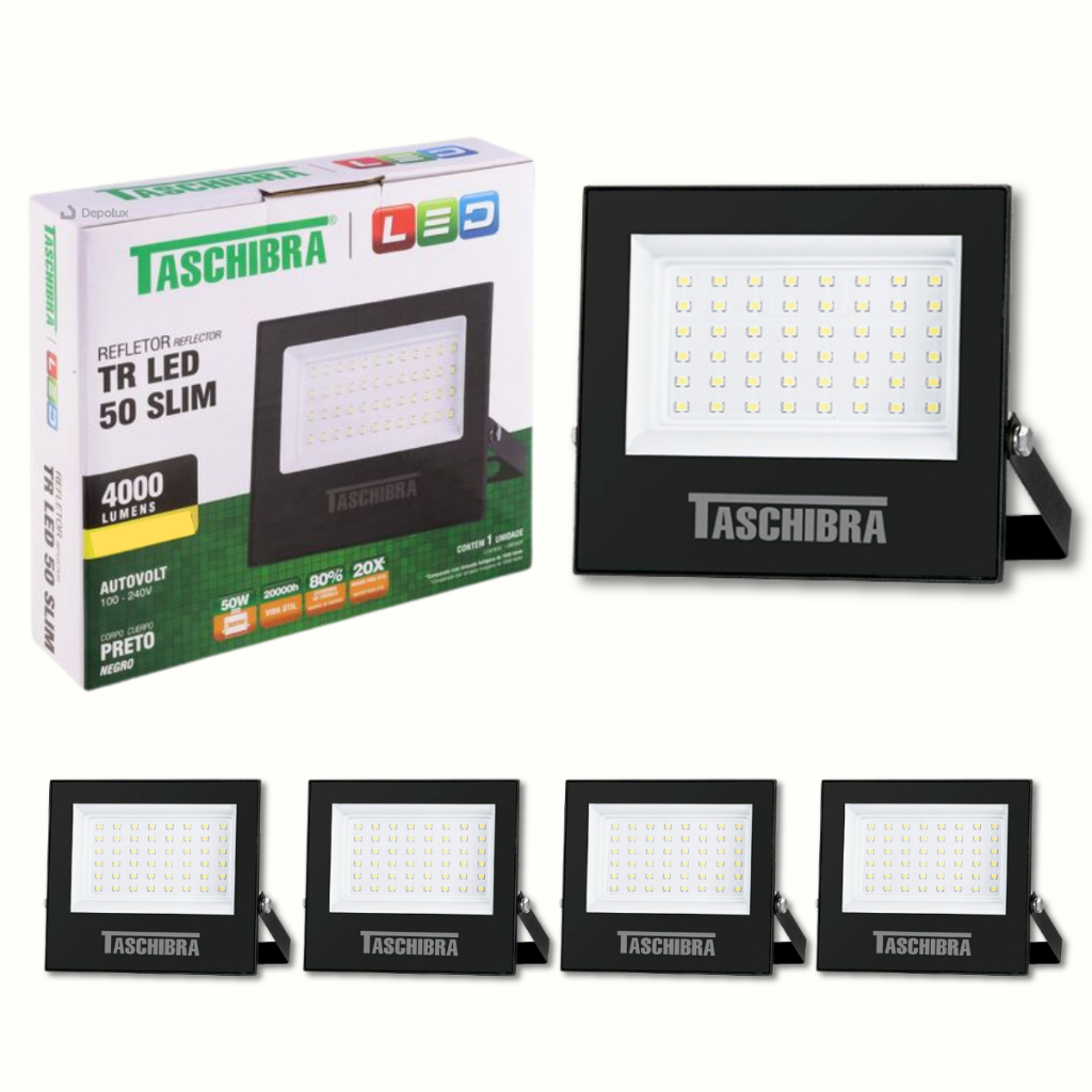 Kit 6 Refletor Led 50W Holofote A prova d'agua TR50 Bivolt 6500K