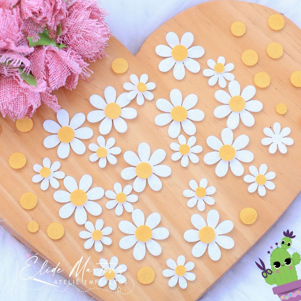Margarida Cute em feltro Flor  - Recorte a laser - 30 unidades por Pacote - Flor + Miolo