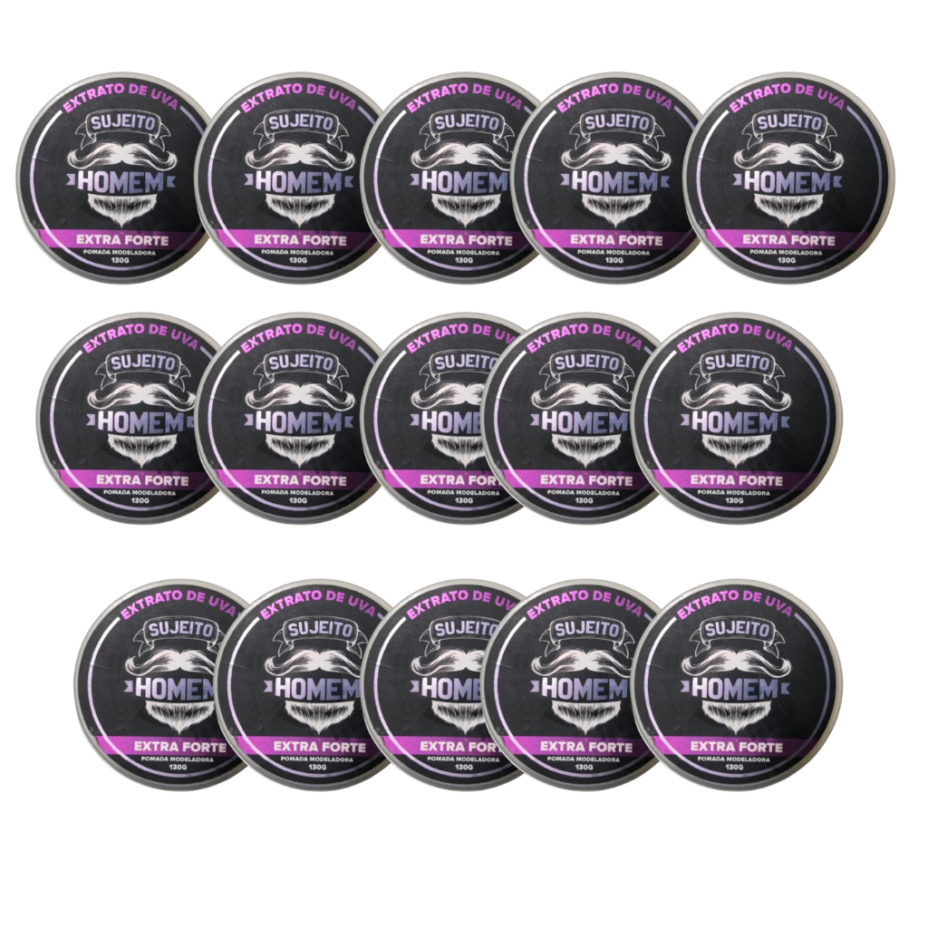 Kit 15 Pomada Profissional De Cabelo Extrato de Uva Modeladora Extra Forte Sujeito Homem (130g)