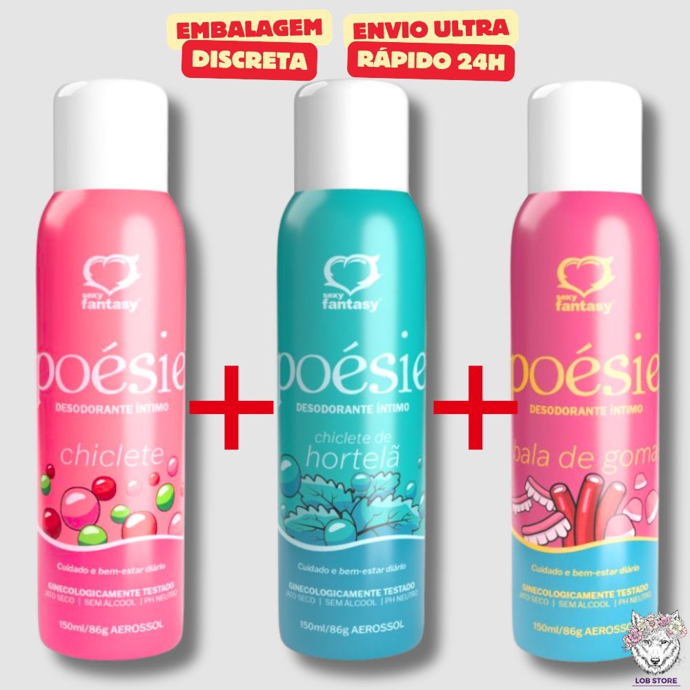 Kit 3un Desodorante Íntimo Poésie 150ml - Bala de Goma + Hortelã + Chiclete Sexy Fantasy - Sexy Shop