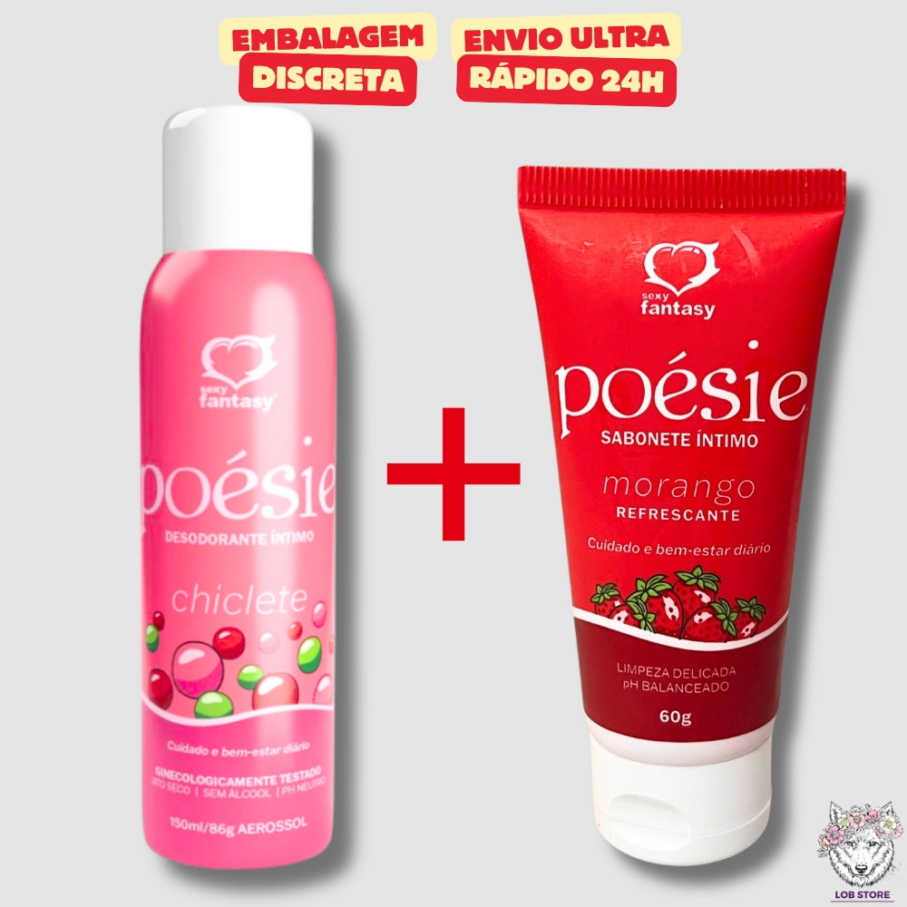 Kit Desodorante Íntimo Poésie Chiclete 150Ml + Sabonete Íntimo Morango 60g Sexy Fantasy - Sexy Shop