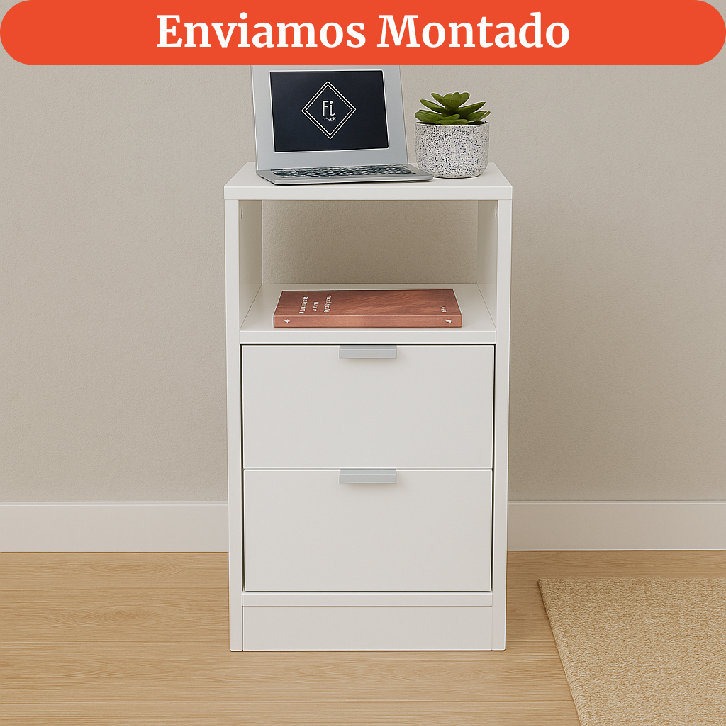 Mesa de Cabeceira Criado Branco 30cm 2 Gavetas e 1 Nicho em MDF Lado da Cama Quarto Estilo...