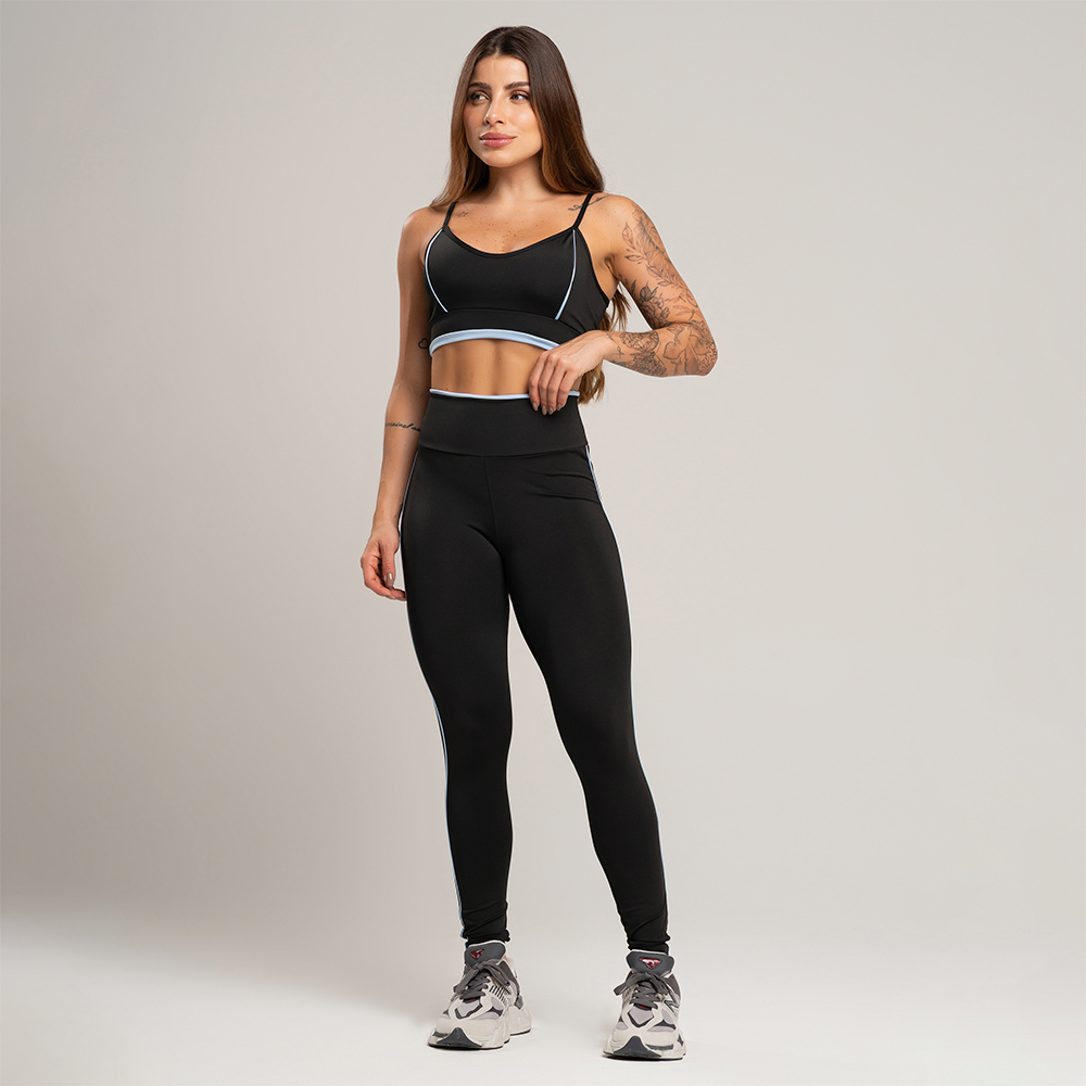 Conjunto Fitness Feminino Compressão – Legging Cós Alto Modelador e Top Alcinha com Detalhe Vivo