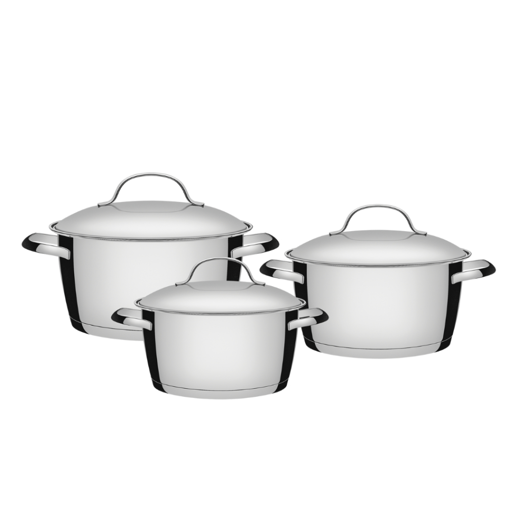 Jogo de Panelas Tramontina Allegra Inox 3 Peças Fundo Triplo Indução em Oferta na Shopee