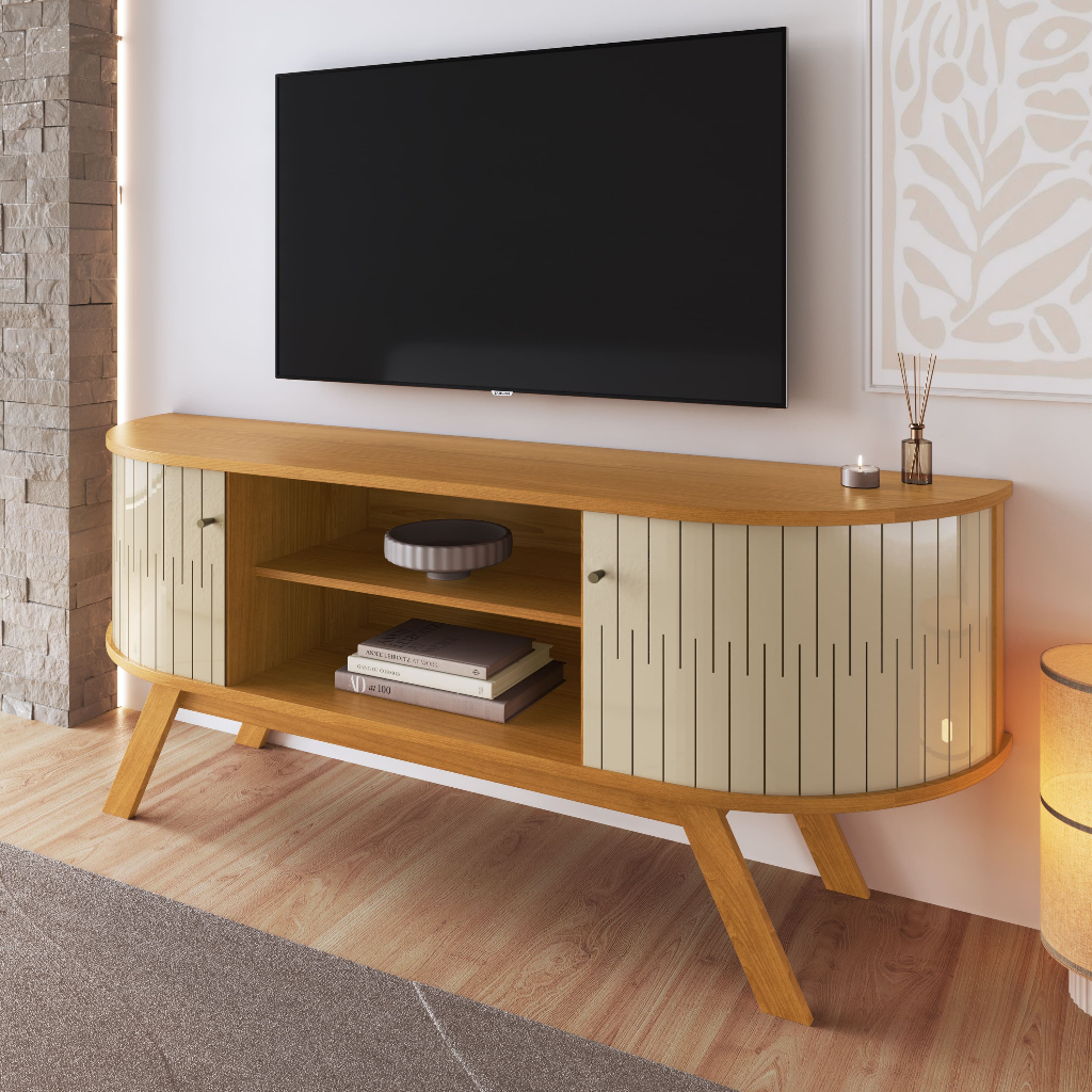 Rack Para Tv De Até 55 Polegadas Para Sala Com 2 Portas De Correr
