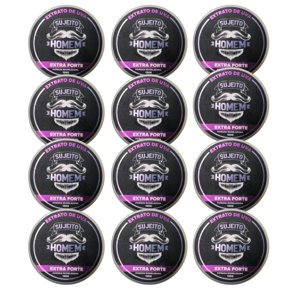 Kit 12 Pomada Profissional De Cabelo Extrato de Uva Modeladora Extra Forte Sujeito Homem (130g)