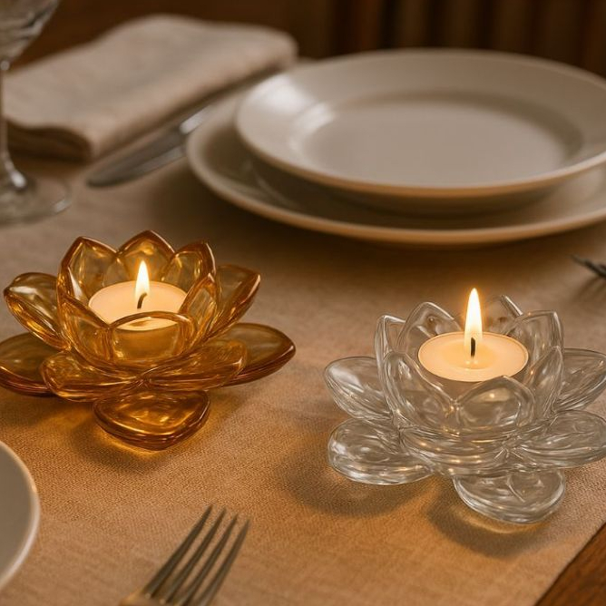 Castiçal de Vidro Flor de Lótus 12cm - Vencedor