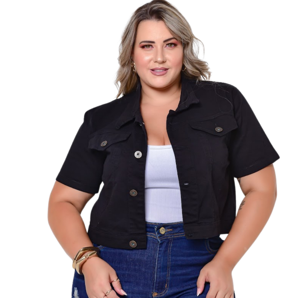Jaquetinha Jeans Blusa Jeans Manga Curta Feminina Jaqueta Manga