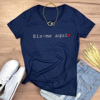 Camiseta Plus Size Feminina Eis-me Aqui Gospel Evangélica Algodão Confortável Estilo e Fé