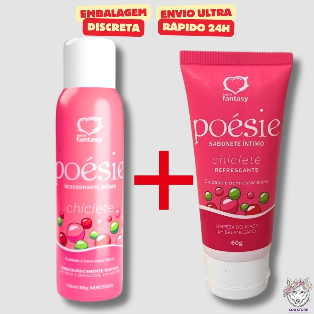 Kit Desodorante Íntimo Poésie Chiclete 150Ml + Sabonete Íntimo Chiclete 60g Sexy Fantasy