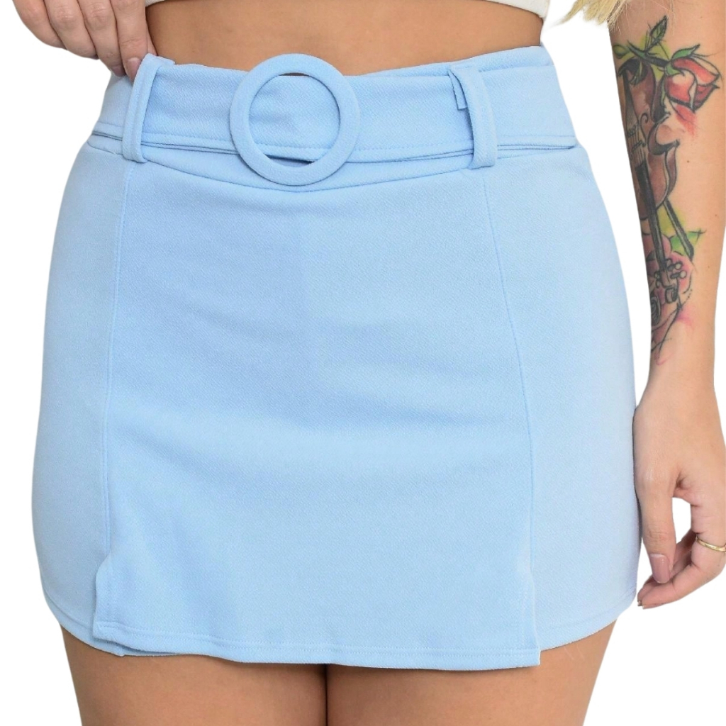 Short Saia Feminino Com Cinto Forrado Shorts Curto Fenda Bermuda Sainha Cintura Alta em Oferta na Shopee