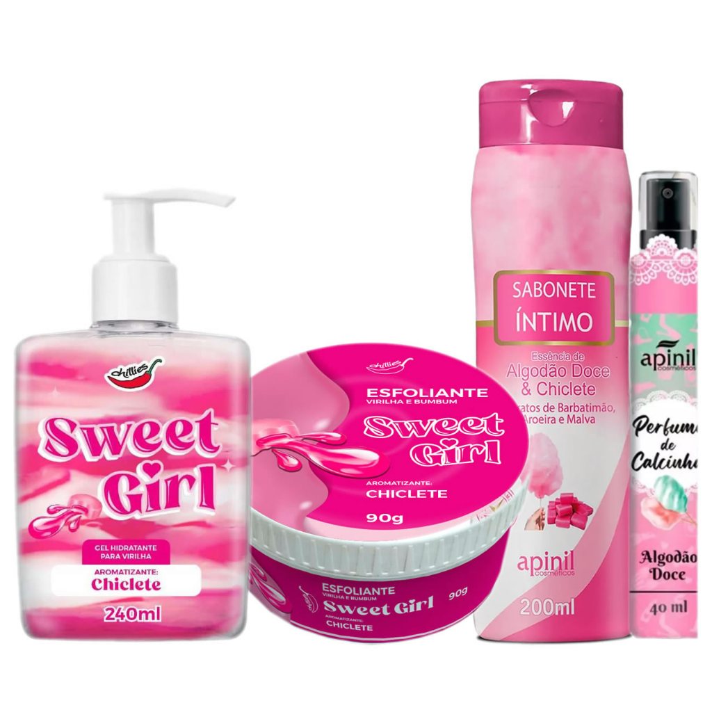 KIT Gel Hidratante Corporal + Sabonete Intimo + Perfume de Calcinha + Esfoliante Corporal SEX SHOP