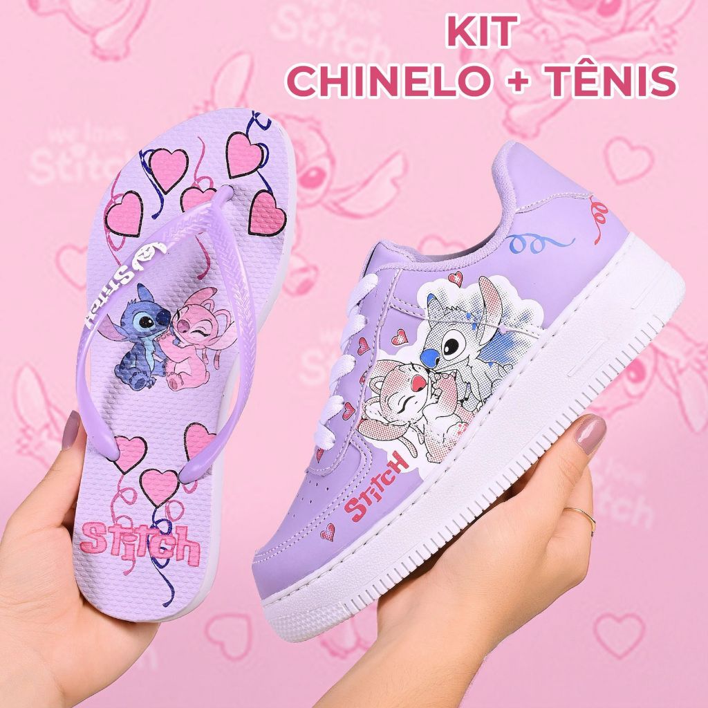 Kit Tenis E Chinelo Infantil Lilo Stitch Confortavel Meninas