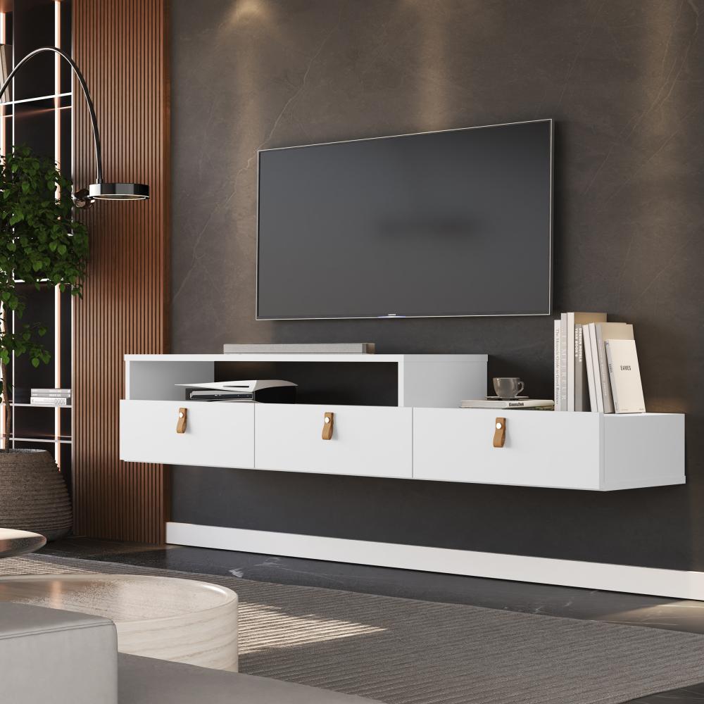 Rack Suspenso com Tres Portas para Quarto ou Sala Rack Moderno Sala com Prateleiras e Passa Cabo