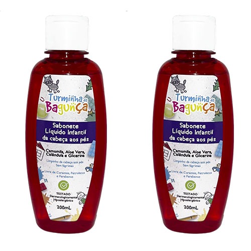 02 Frascos de Sabonete Líquido Baby 200 Ml - Turminha Da Bagunça - Produto 100% Vegano