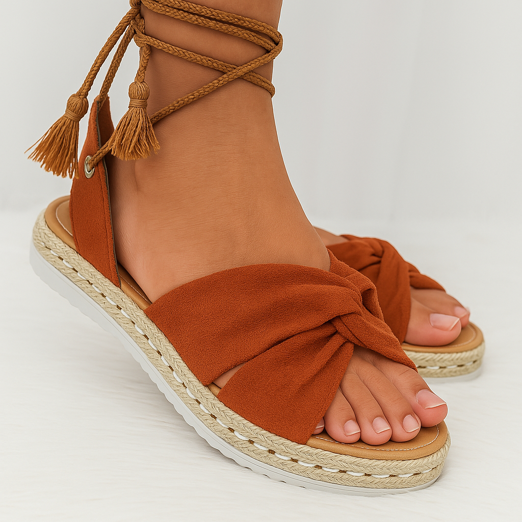 Sandália Feminina FLATFORM Espadrille Rasteira Com Amarração no Tornozelo Confortável FÁCIL CALÇAR