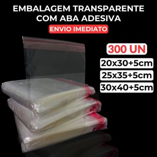 Saco Plástico Transparente C/ Aba Adesiva Embalagem Resistente Abre e Fecha Pp 300un
