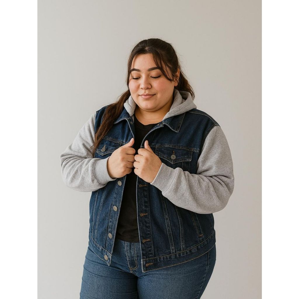 Blusa De Frio Feminina Jaqueta Jeans Moletom Plus Size Com touca em Oferta na Shopee