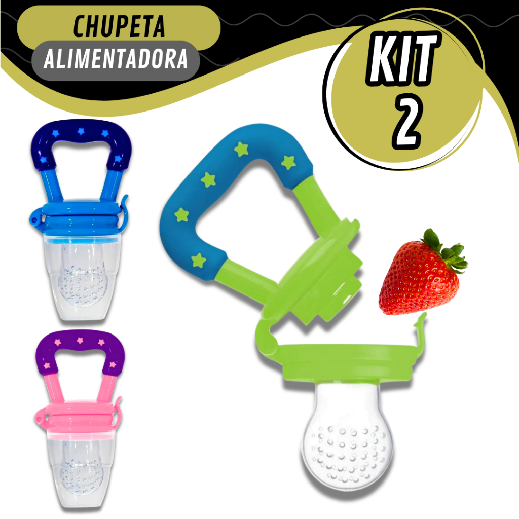 Combo 2 Chupetas Para Frutas Alimentadora De Silicone Para Papinhas Infantil Crianças Introdução Alimentar de Silicone