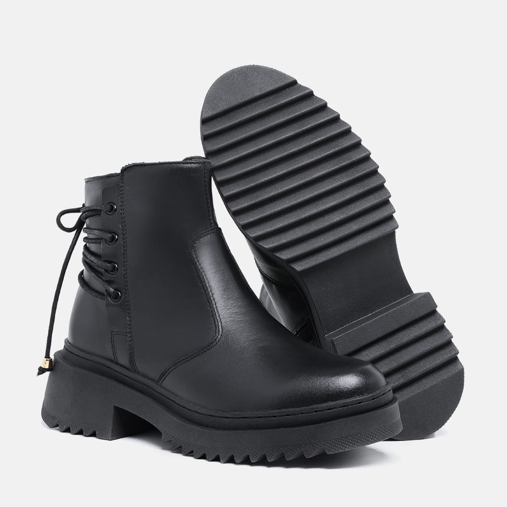 Bota Coturno Virginia Cano Baixo Feminino Tratorada Casual Em Couro Legitimo com Laços