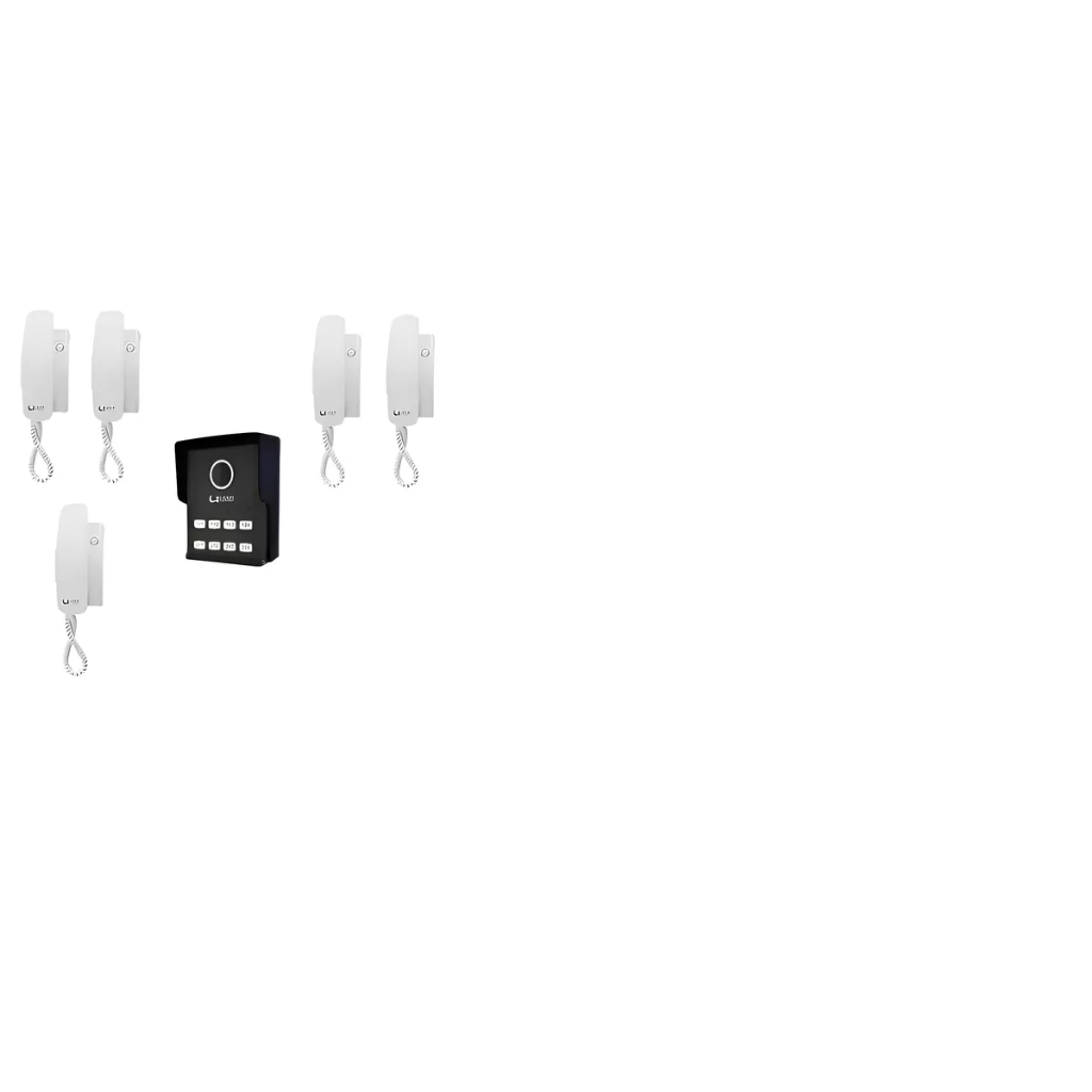 Kit Porteiro Eletronico Interfone Coletivo 5 Pontos Casas + 5 Fones + Fechadura Elétrica Reversível
