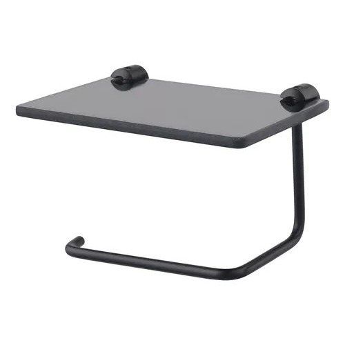 Papeleira Porta Papel Higiênico Prateleira Vidro Preto Fume Para Celular Black Decoração - Banheiro