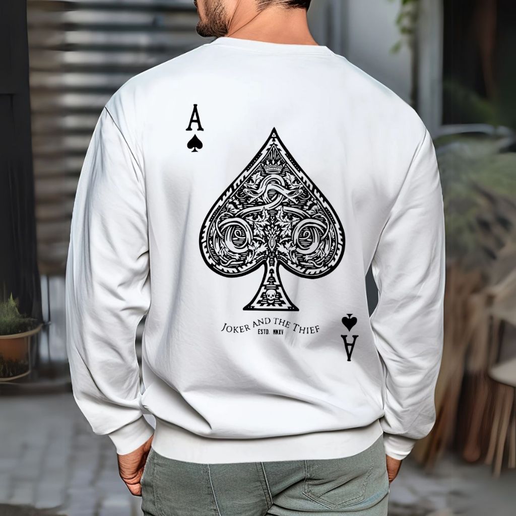 Moletom Gola Redonda Estiloso Cartas Naipe Blusa De Frio Tecido De Algodão Flanelado Confortável Quentinho