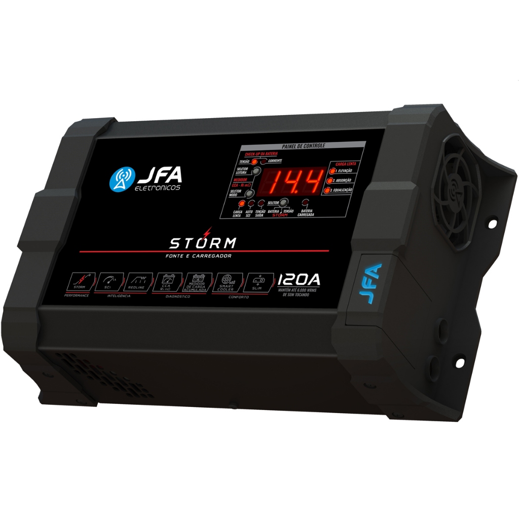 Fonte JFA Storm Plus 120A Bivolt Carregadora de Bateria De Trio Paredão Som Automotivo Festa Show - Spare Parts and Accessories for Vehicles