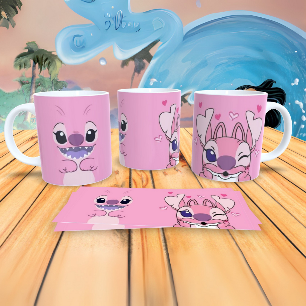 Caneca Stich Lilo Angel Personalizado Presente Lembrancinha Caneca Colorida Dia dos Namorados Disney