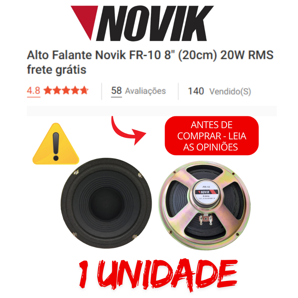 Alto Falante Novik FR-10 8" (20cm) 20W RMS 8 ohms pegue seu cumpom frete grátis em Oferta na Shopee