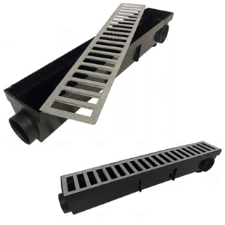 ralo linear 6x50cm grelha em aluminio + coletor pluvial em Oferta na Shopee