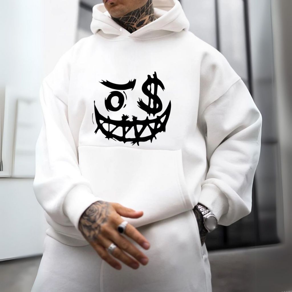 Moletom Canguru Casual Estampado Smile Streetwear Agasalho Confortável Quentinho Tecido Flanelado Algodão
