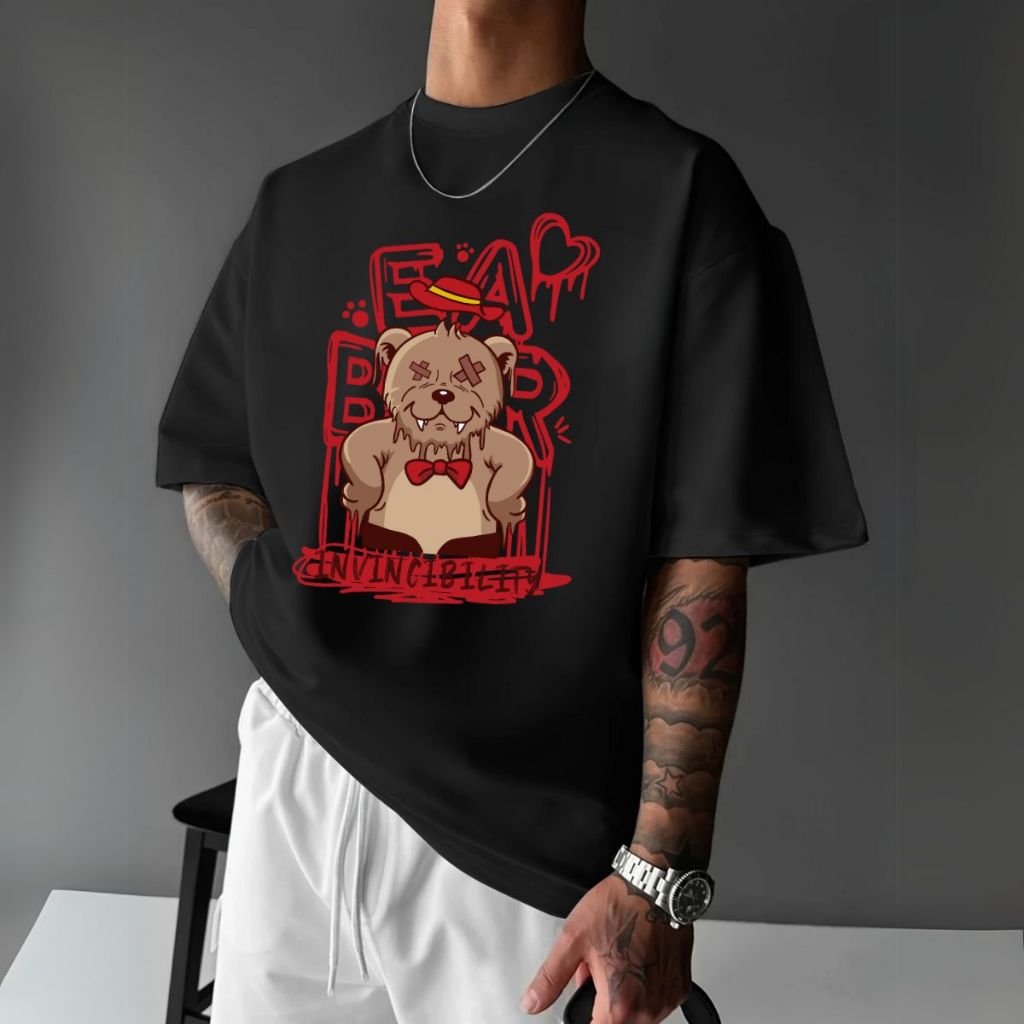 Camiseta Estilosa Oversized Urso Bear Camisa Casual Confortável Streetwear Tecido Algodão Despojado Urbano