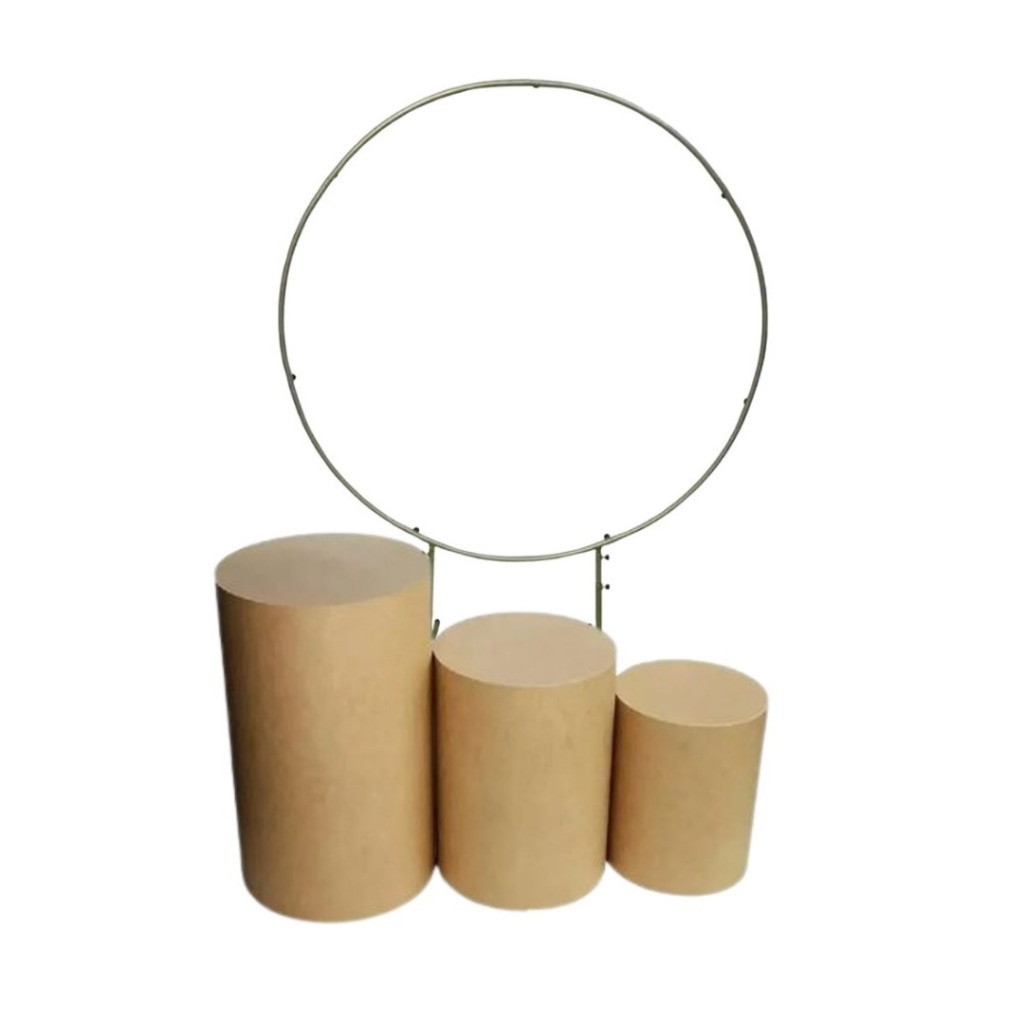 Kit Arco Redondo Prata Festas Trio de Cilindro Mdf