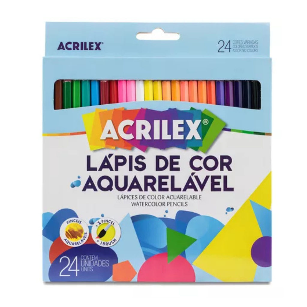 Lápis De Cor Aquarelável 24 Cores + 1 Pincel + 1Brush Acrilex em Oferta na Shopee